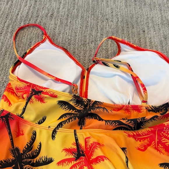 Tropical Palm Print Bikini Set in Sunset Orange & Yellow - Picture 3 of 4